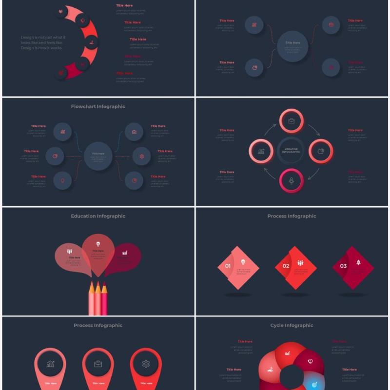 红色深色系商务产品信息图表流程步骤关系图PPT素材 Infographic Red