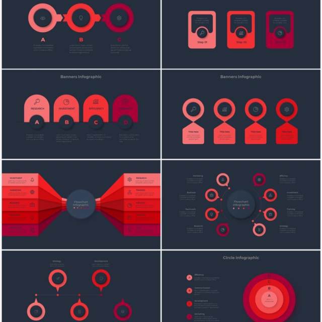 红色深色系商务产品信息图表流程步骤关系图PPT素材 Infographic Red 红色深色系商务产品信息图表流程步骤关系图PPT素材 Infographic Red