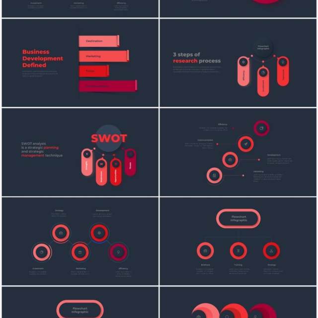 红色深色系商务产品信息图表流程步骤关系图PPT素材 Infographic Red