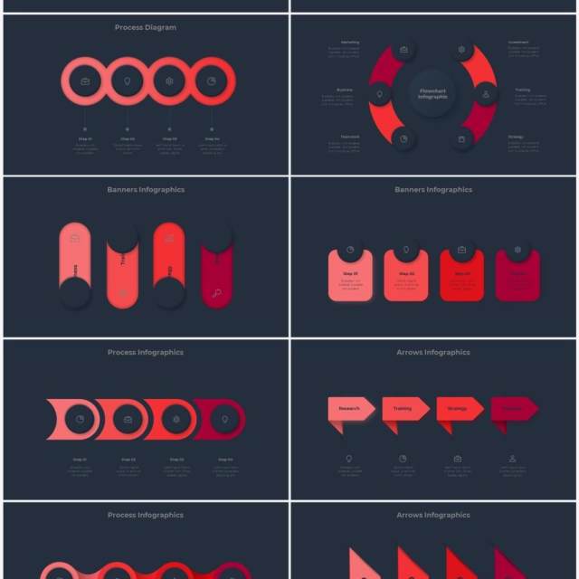 红色深色系商务产品信息图表流程步骤关系图PPT素材 Infographic Red 红色深色系商务产品信息图表流程步骤关系图PPT素材 Infographic Red