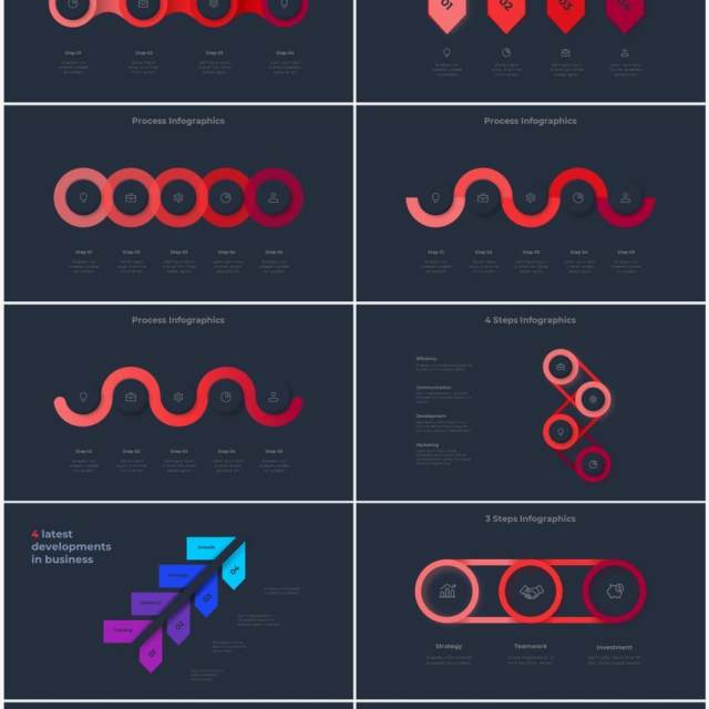 红色深色系商务产品信息图表流程步骤关系图PPT素材 Infographic Red