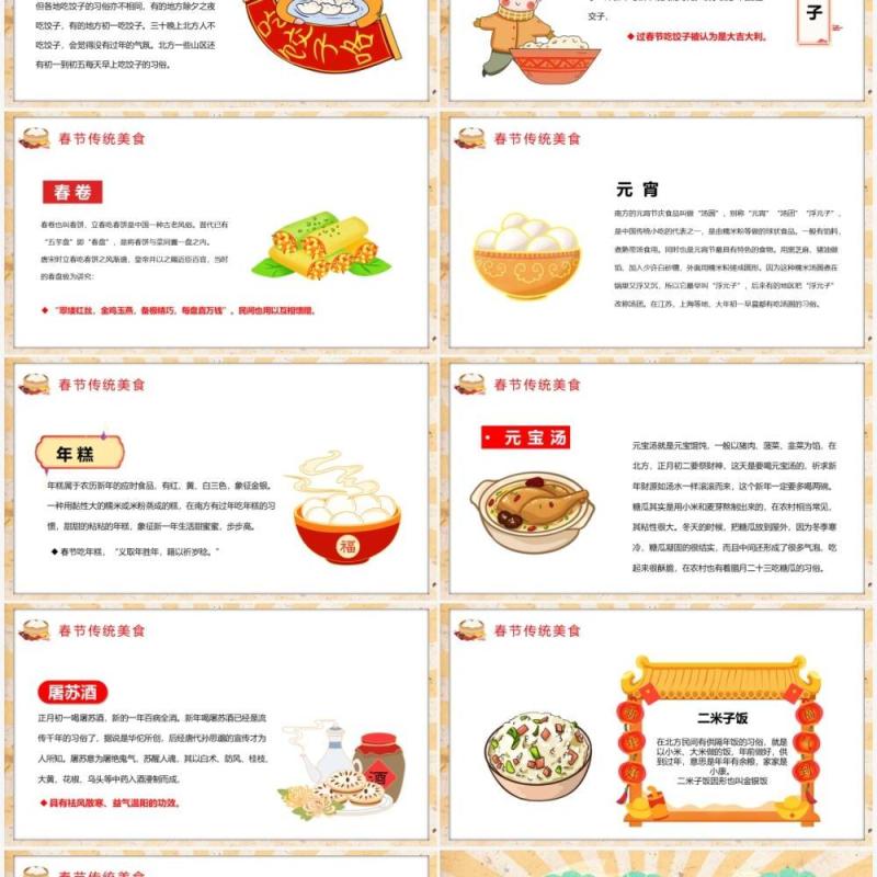 红色中国风春节美食介绍宣传PPT模板