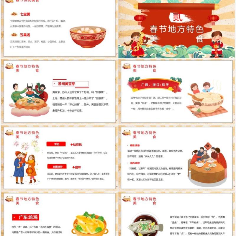 红色中国风春节美食介绍宣传PPT模板