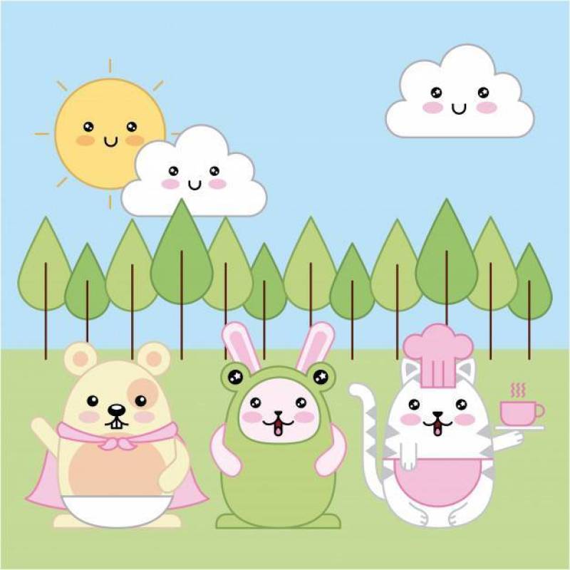 卡哇伊猫兔老鼠动物穿服装卡通