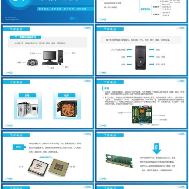 蓝色简约风计算机操作入门培训PPT模板