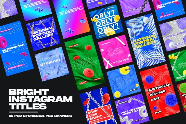 42款高端标题海报背景平面广告包装设计彩色印刷PSD素材Bright Instagram Titles 42款高端标题海报背景平面广告包装设计彩色印刷PSD素材Bright Instagram Titles