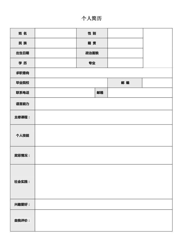 简洁简历表格Word个人简历模板15