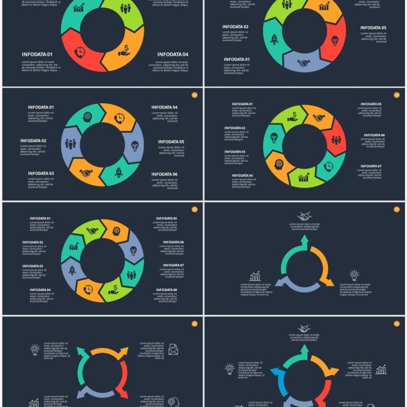深色背景彩色箭头信息图形PPT元素素材Arrows
