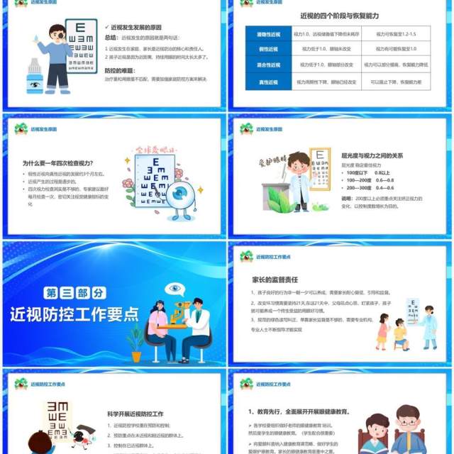 蓝色卡通风关注眼健康远离近视眼PPT模板 蓝色卡通风关注眼健康远离近视眼PPT模板