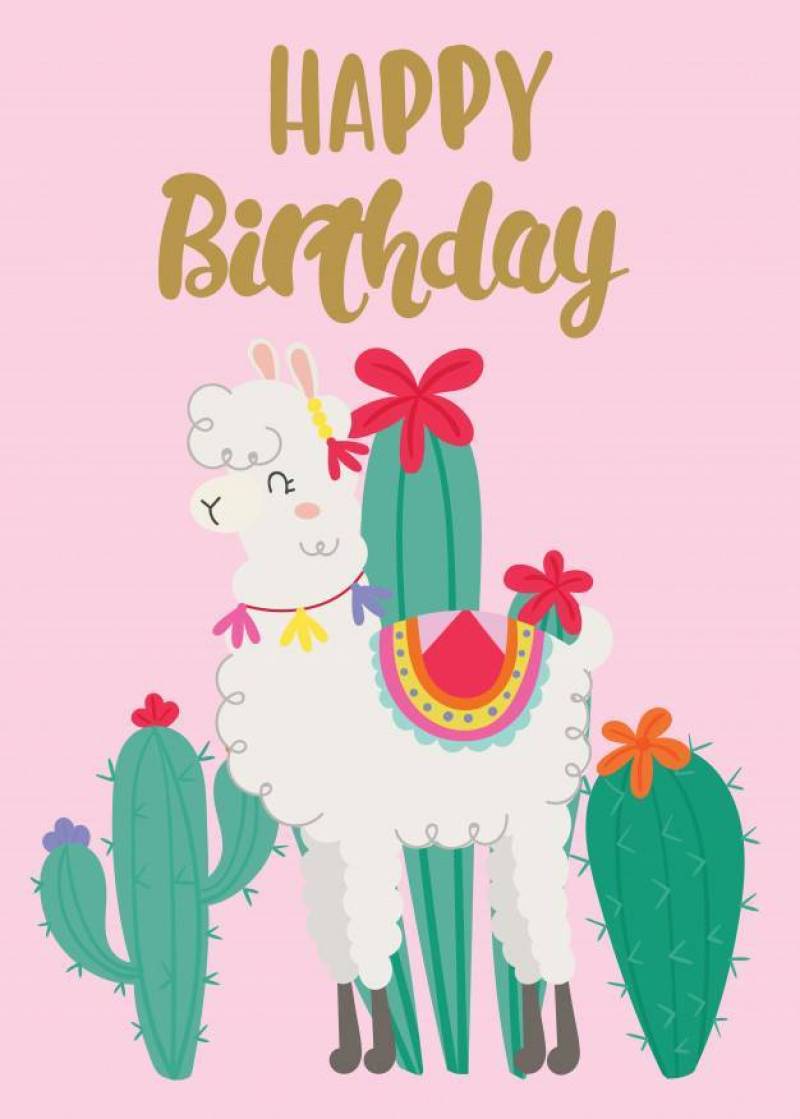 生日快乐与逗人喜爱的骆马的贺卡。
