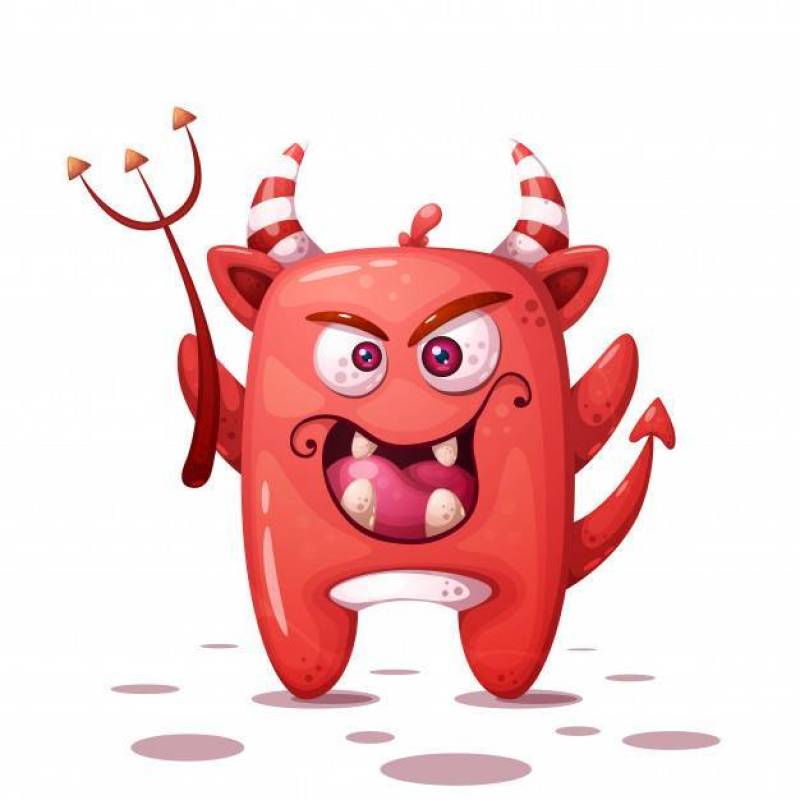 Funny, cute crazy devil character. Halloween illustration.