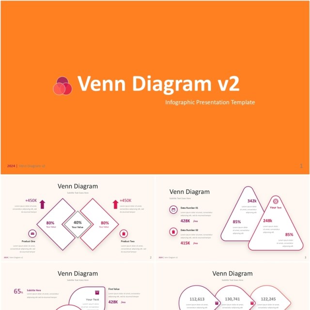 韦恩图文氏图信息图表PPT模板Venn Diagram v2 - Infographic Presentation Template