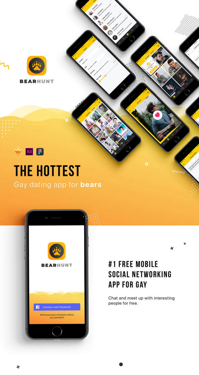 最热门的iOS约会应用程序适用于同性恋,双性恋和好奇的熊人。,BearHunt UI Kit 最热门的iOS约会应用程序适用于同性恋,双性恋和好奇的熊人。,BearHunt UI Kit
