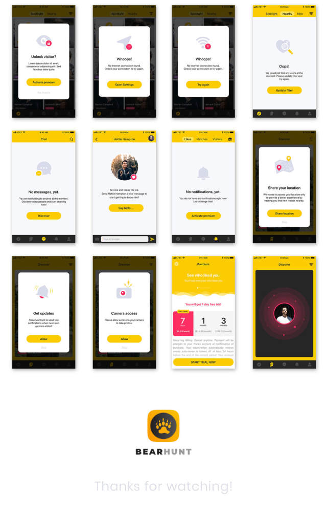 最热门的iOS约会应用程序适用于同性恋,双性恋和好奇的熊人。,BearHunt UI Kit 最热门的iOS约会应用程序适用于同性恋,双性恋和好奇的熊人。,BearHunt UI Kit
