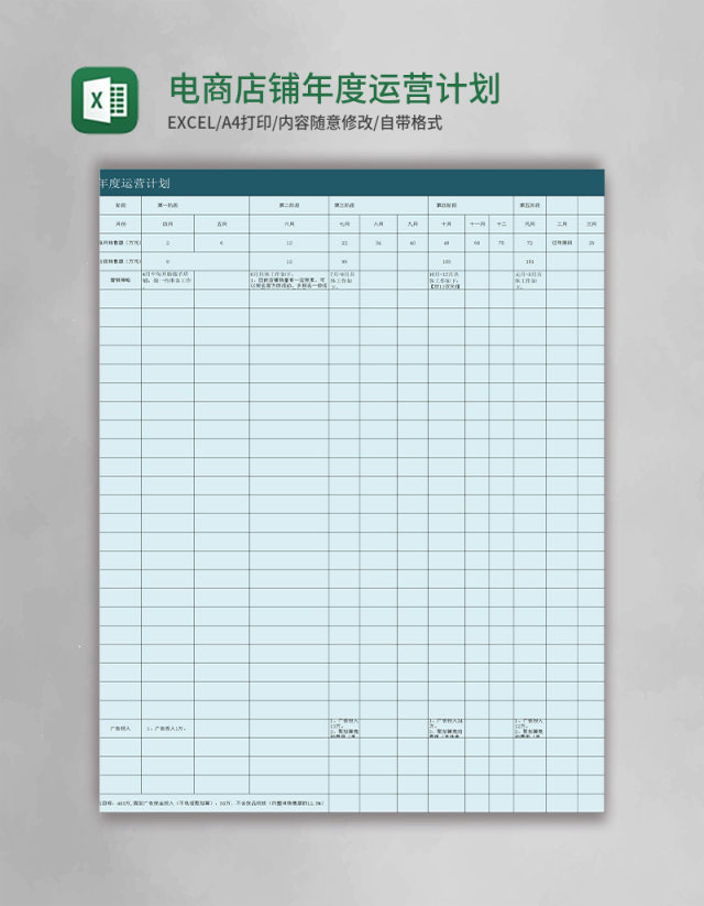 电商店铺年度运营计划方案Excel模板 电商店铺年度运营计划方案Excel模板