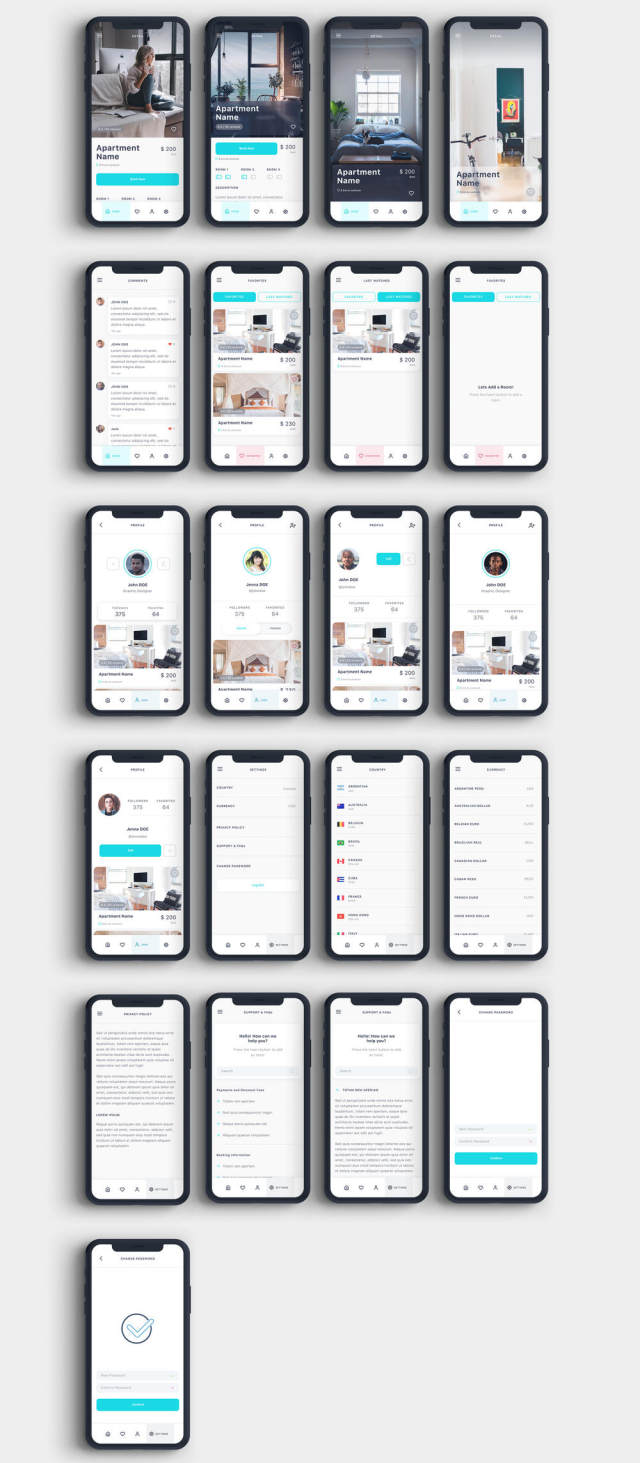高品质的房间预订App UI套件专为Sketch和Adobe XD。,Roomate iOS UI套件而设计 高品质的房间预订App UI套件专为Sketch和Adobe XD。,Roomate iOS UI套件而设计