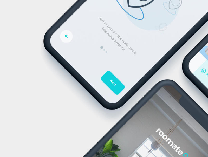 高品质的房间预订App UI套件专为Sketch和Adobe XD。，Roomate iOS UI套件而设计
