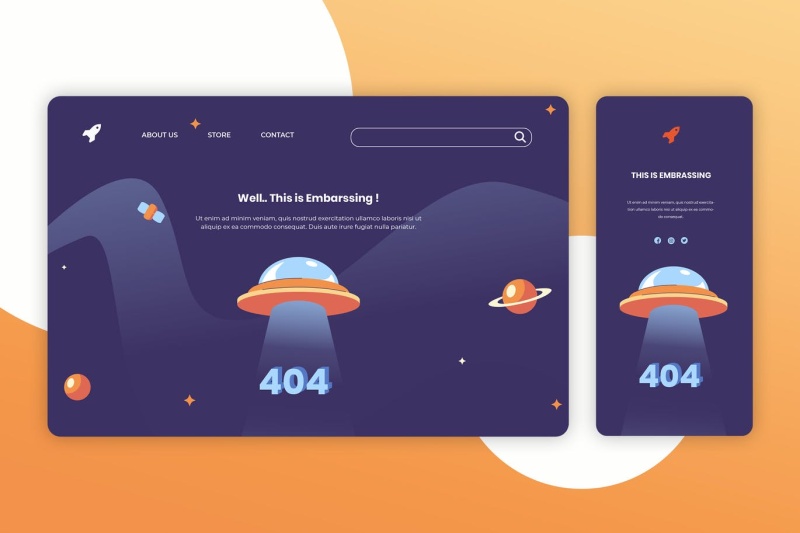 深色网页走丢404网页UI界面手机移动端插画APP设计矢量素材Illustration Landing Page & Onboarding Mobile App