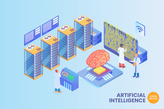 2.5D等距人工智能插画矢量AI素材场景概念Isometric Artificial Intelligence Vector Concept 2.5D等距人工智能插画矢量AI素材场景概念Isometric Artificial Intelligence Vector Concept