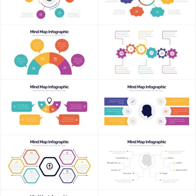 彩色创意思维导图PPT信息图素材Mind Map Powerpoint Infographics