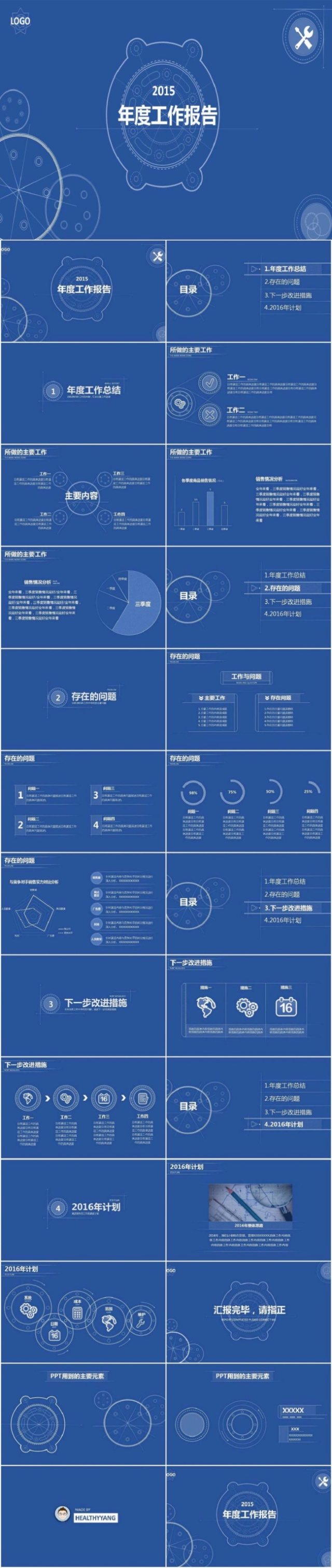 蓝底白字简约通用总结报告PPT模板