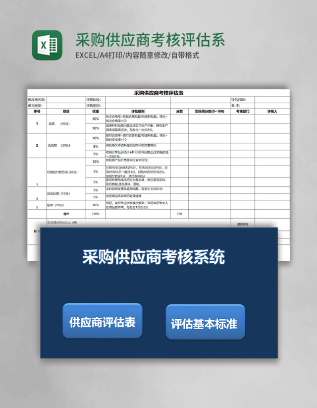 采购供应商考核评估系统ExceL表格