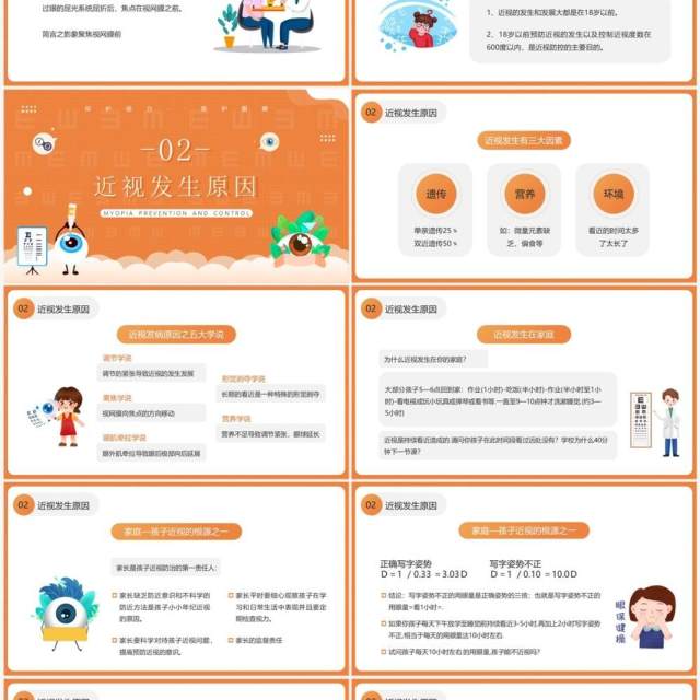 橙色卡通风近视预防健康知识PPT模板 橙色卡通风近视预防健康知识PPT模板