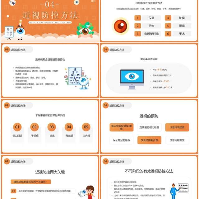 橙色卡通风近视预防健康知识PPT模板 橙色卡通风近视预防健康知识PPT模板