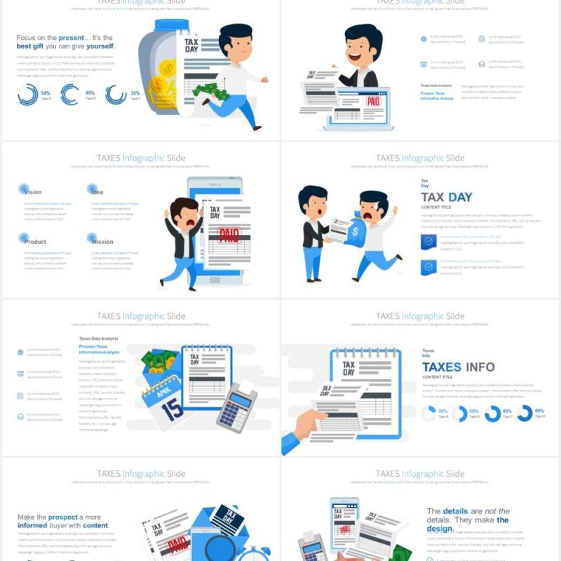 11套色系企业财务税收报税创意人物插画PPT素材TAXES - PowerPoint Infographics