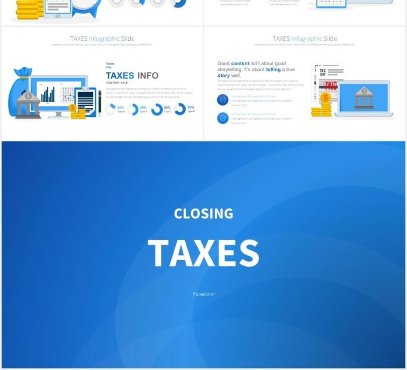 11套色系企业财务税收报税创意人物插画PPT素材TAXES - PowerPoint Infographics