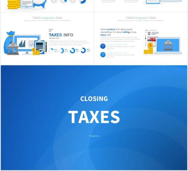 11套色系企业财务税收报税创意人物插画PPT素材TAXES - PowerPoint Infographics 11套色系企业财务税收报税创意人物插画PPT素材TAXES - PowerPoint Infographics