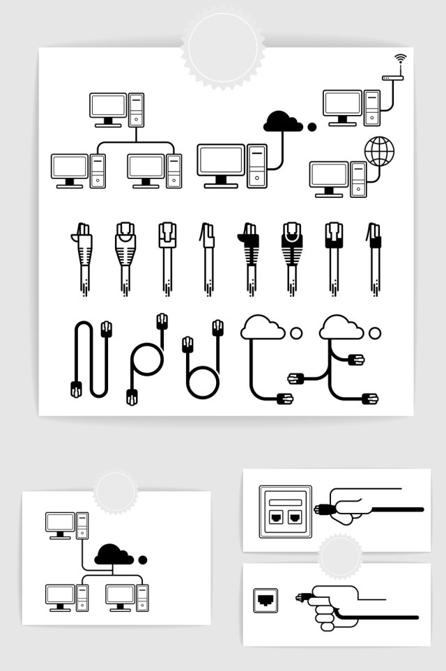 矢量线条电脑数据线插头插孔