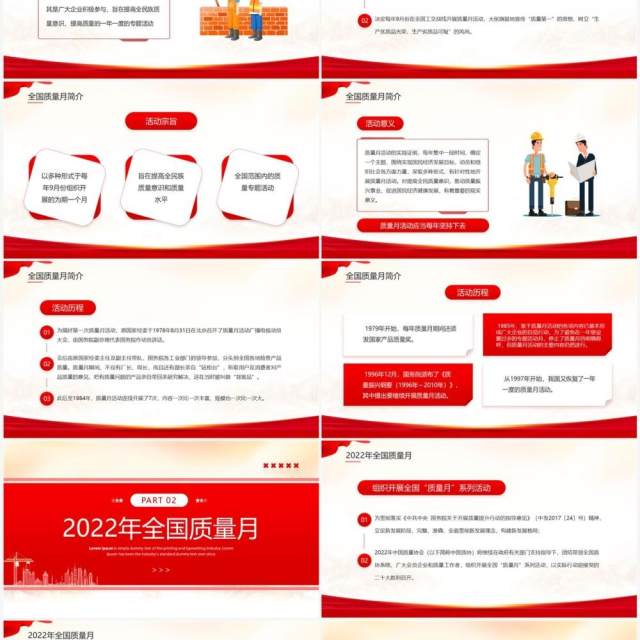 红色简约风学习贯彻2022年全国质量月PPT模板