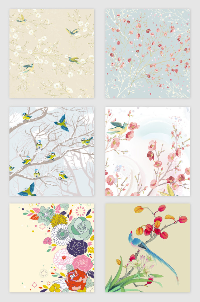 浪漫花鸟矢量素材 浪漫花鸟矢量素材