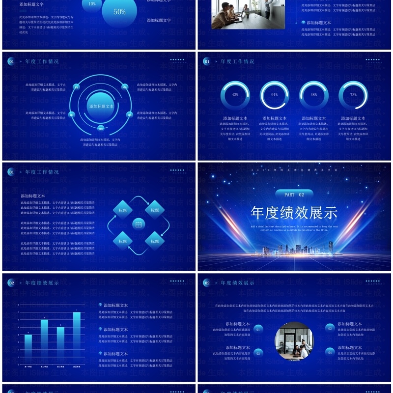 蓝色简约风年终工作总结员工大会PPT模板