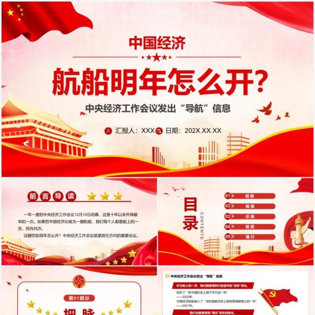 红色中国经济航船明年怎么开PPT模板 红色中国经济航船明年怎么开PPT模板