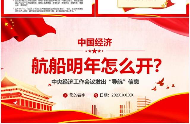 红色中国经济航船明年怎么开PPT模板 红色中国经济航船明年怎么开PPT模板