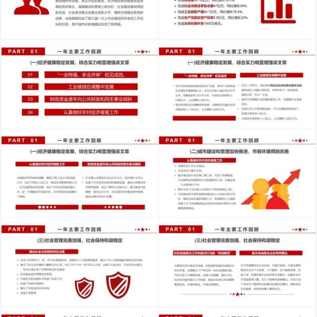 红色简约政府年终总结PPT动态模板