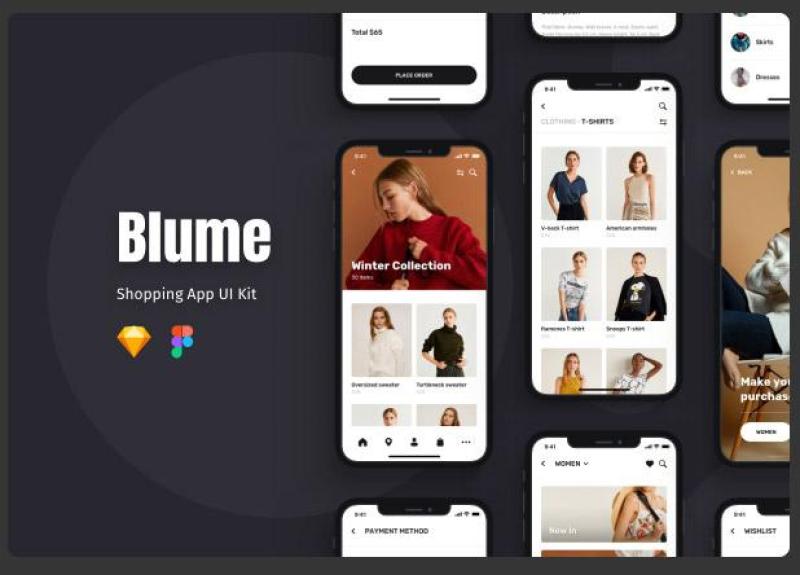 蓝色购物APP界面设计模板Blume - Shopping App UI Kit