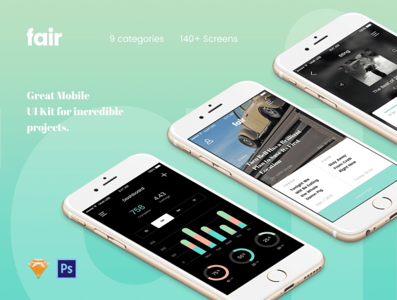 漂亮的时尚UI工具包140+手机屏幕界面包含Photoshop和Sketch文件