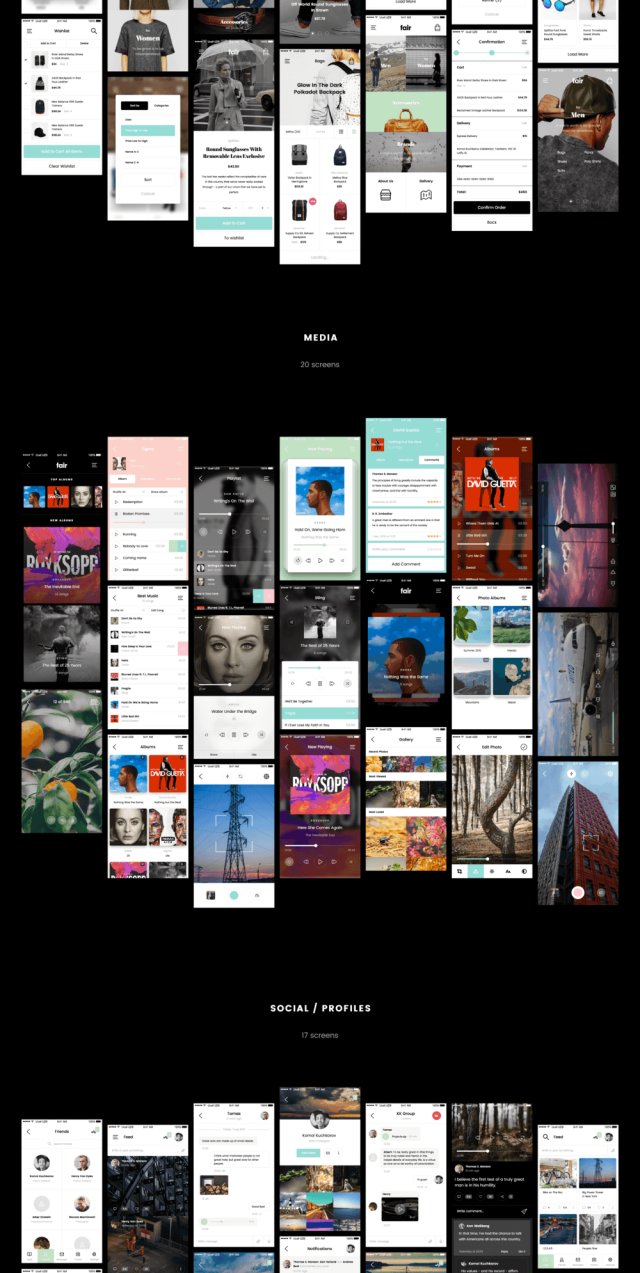 漂亮的时尚UI工具包140+手机屏幕界面包含Photoshop和Sketch文件