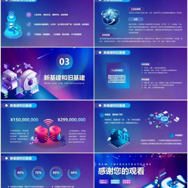 蓝色科技风聚焦科技新基建推动城市互联建设5G动态PPT模板