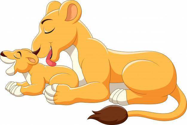 可爱的母亲和小狮子卡通