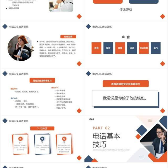 橙蓝商务风口才训练与电话技巧PPT模板 橙蓝商务风口才训练与电话技巧PPT模板