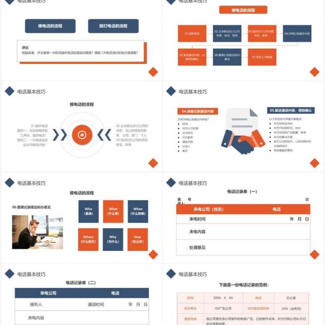 橙蓝商务风口才训练与电话技巧PPT模板
