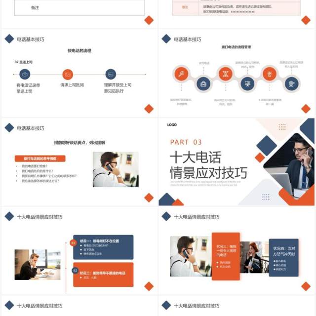 橙蓝商务风口才训练与电话技巧PPT模板