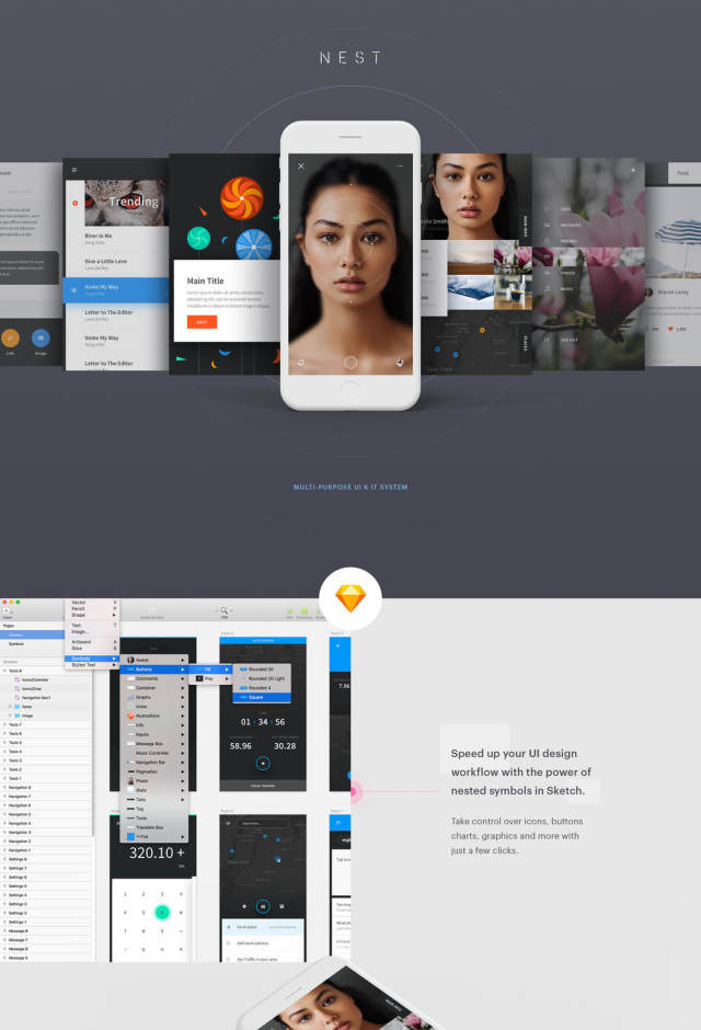 带有嵌套符号的强大iOS素描UI套件，Nest UI Kit