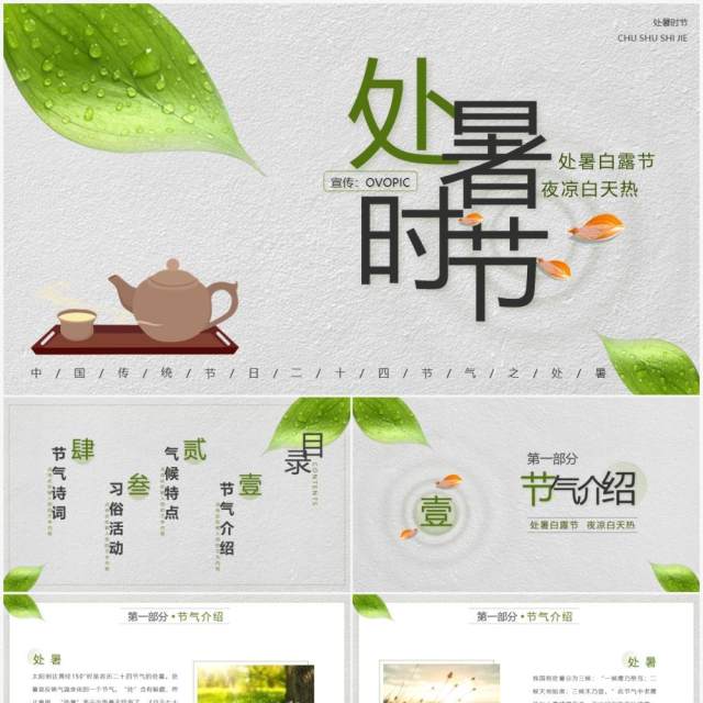 绿色简约风中国二十四节气之处暑介绍PPT模板 绿色简约风中国二十四节气之处暑介绍PPT模板