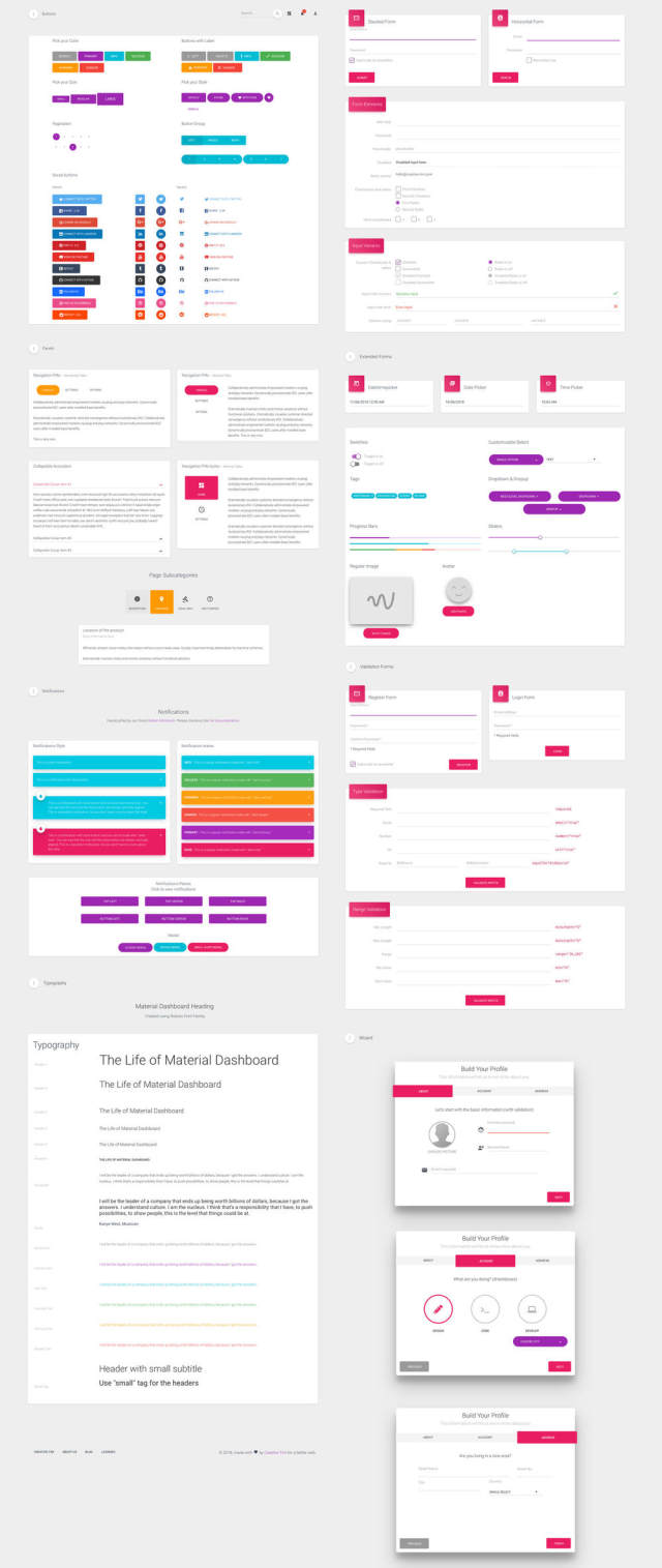 仪表板和Business Web App UI工具包 - 用于Sketch和XD，Material Dashboard Pro Sketch