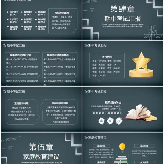 简约黑板风期中考试家长会通用PPT模板 简约黑板风期中考试家长会通用PPT模板
